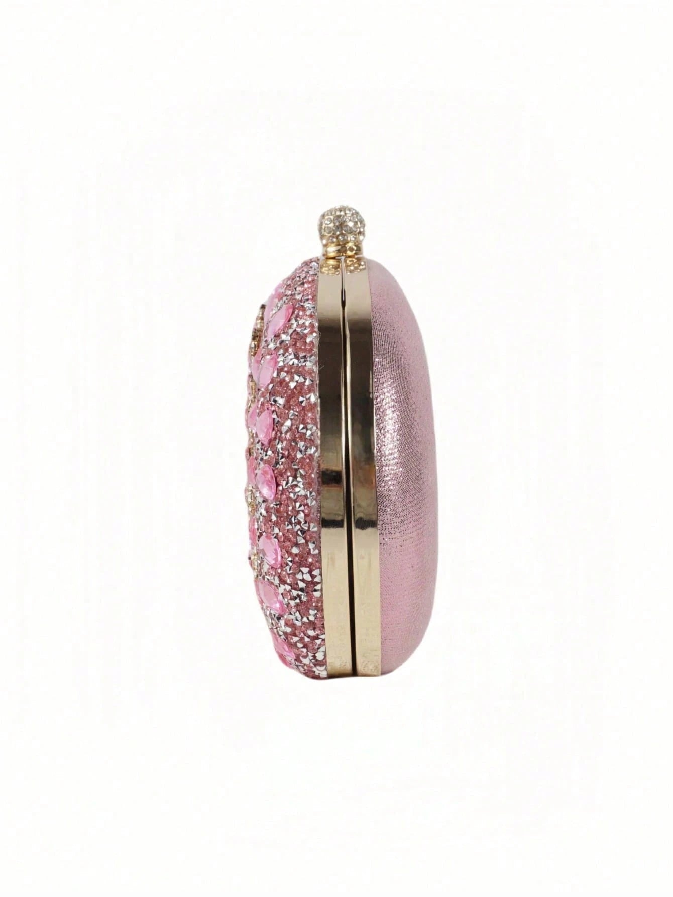 Women's Sparkly Rhinestone Oval Clutch Purse, Luxury Evening Handbag With Gold Chain, Elegant Bridal Bag For Wedding Party Formal Events