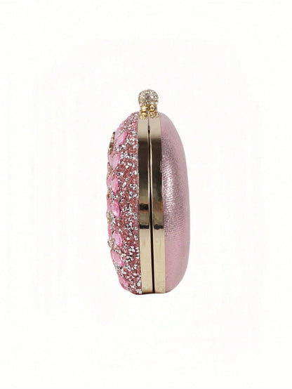 Women's Sparkly Rhinestone Oval Clutch Purse, Luxury Evening Handbag With Gold Chain, Elegant Bridal Bag For Wedding Party Formal Events