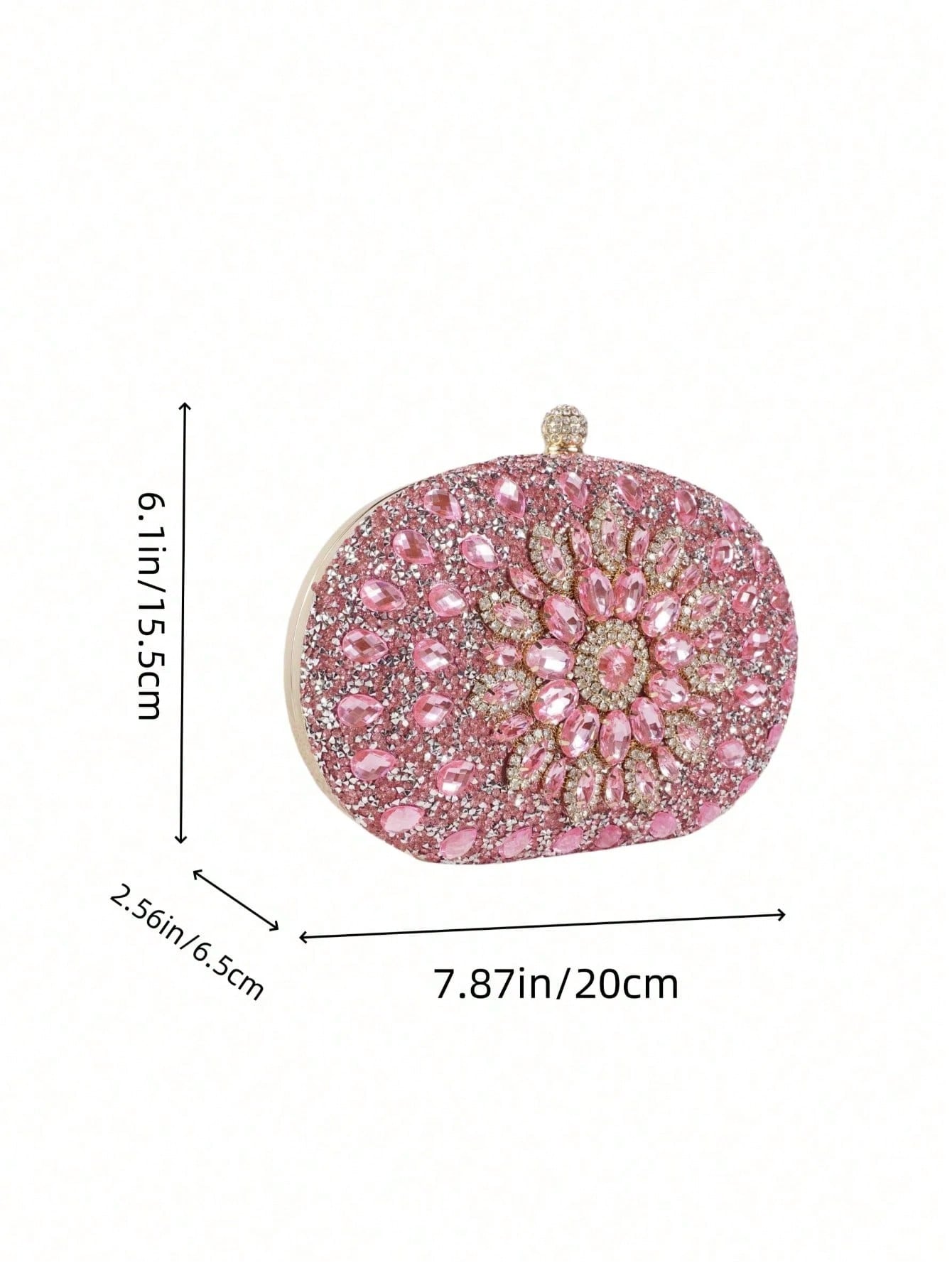 Women's Sparkly Rhinestone Oval Clutch Purse, Luxury Evening Handbag With Gold Chain, Elegant Bridal Bag For Wedding Party Formal Events
