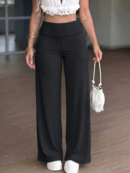 Women's Spring/Summer High Waist Flare Yoga Pants, Casual Soft Elastic Wide Leg Sports Pants, Suitable For Gym Workout And Street Wear, Black