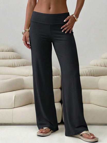 Women's Spring/Summer High Waist Flare Yoga Pants, Casual Soft Elastic Wide Leg Sports Pants, Suitable For Gym Workout And Street Wear, Black