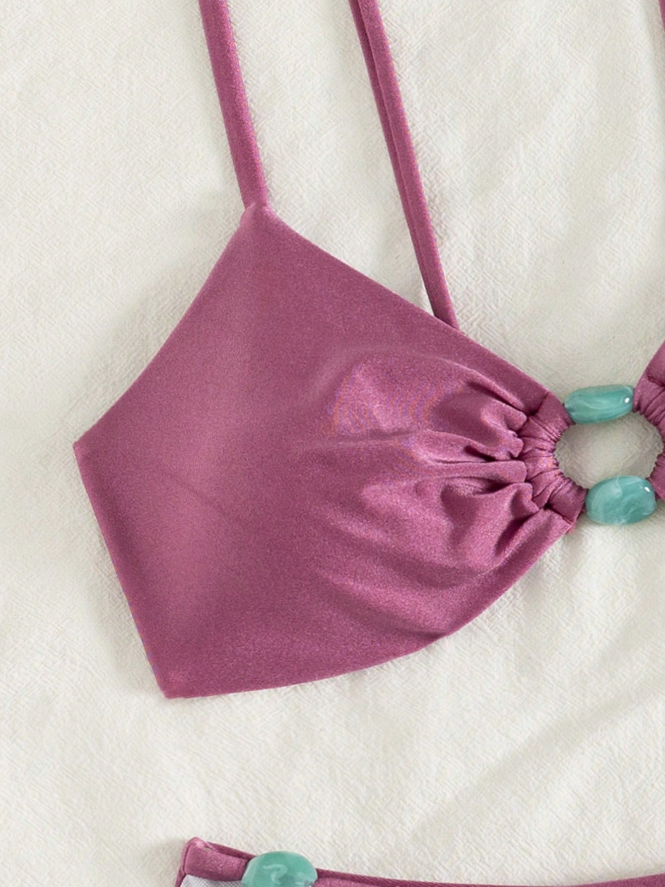 Women's Spring/Summer New Solid Color Light Fabric Flat Chest Spaghetti Strap Bikini 2-Piece Set