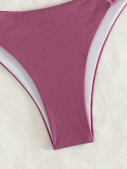 Women's Spring/Summer New Solid Color Light Fabric Flat Chest Spaghetti Strap Bikini 2-Piece Set