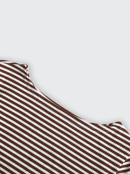 Women's Striped Long Sleeve Casual Blouse, Natural, Versatile, Textured, Relaxed, Elegant, Artistic, Unique, Daily, Outdoor, Striped Spring Brown