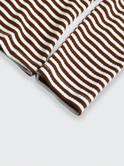 Women's Striped Long Sleeve Casual Blouse, Natural, Versatile, Textured, Relaxed, Elegant, Artistic, Unique, Daily, Outdoor, Striped Spring Brown
