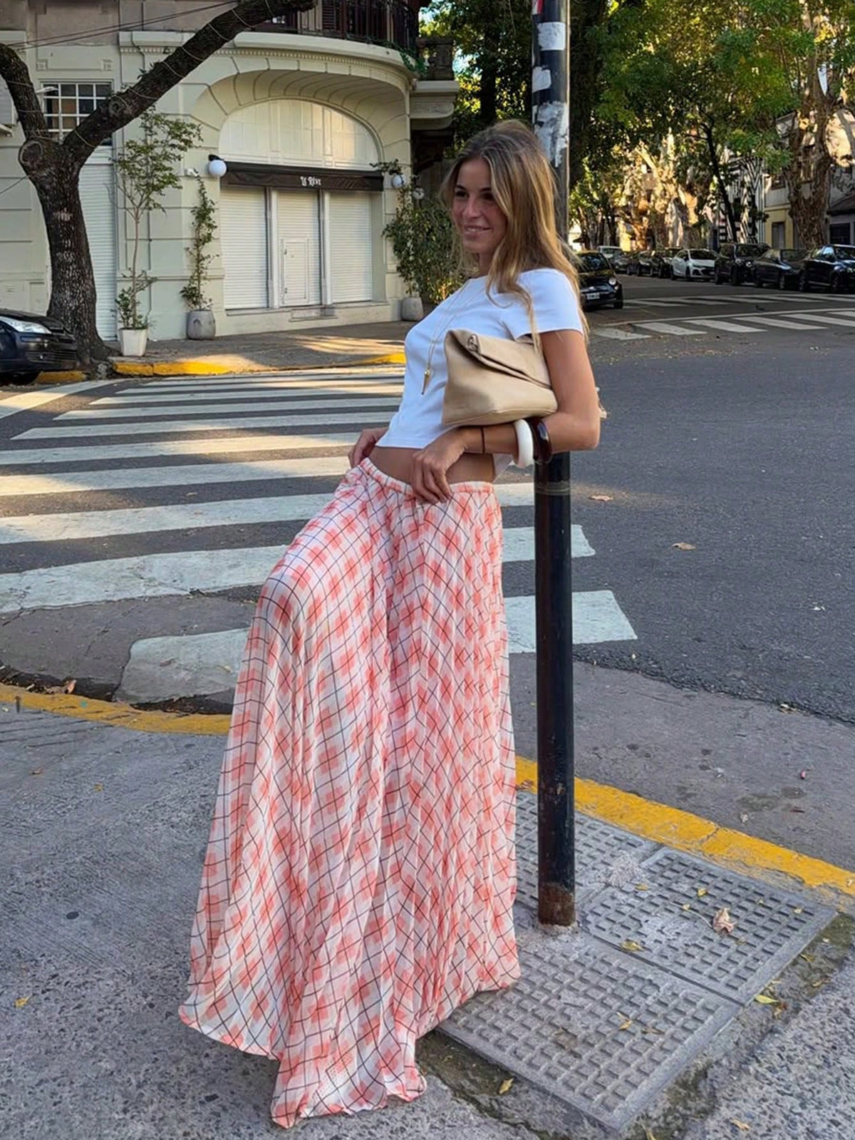 Women's Summer Casual Plaid Print Extra Long Skirt