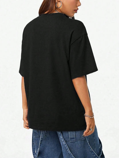 Women's T-Shirt, Print Your Exclusive T-Shirt, Add Your Own Text/Image (Badge Pattern/Company Logo/Family Photo/Selfie). Summer Black, Birthday Gift