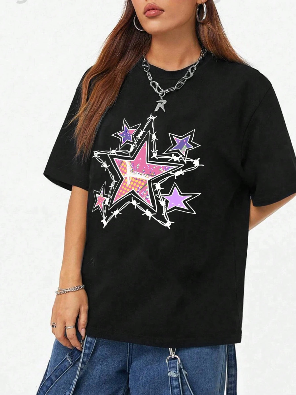 Women's T-Shirt, Print Your Exclusive T-Shirt, Add Your Own Text/Image (Badge Pattern/Company Logo/Family Photo/Selfie). Summer Black, Birthday Gift