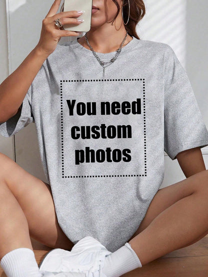 Women's T-Shirt, Print Your Exclusive T-Shirt, Add Your Own Text/Image (Badge Pattern/Company Logo/Family Photo/Selfie). Summer Black, Birthday Gift