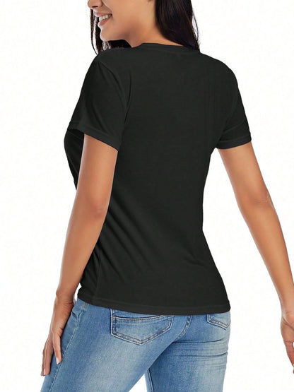Women's Teacher T-Shirt- Soft Breathable Black Crew Neck Top With Yellow Pencil Print