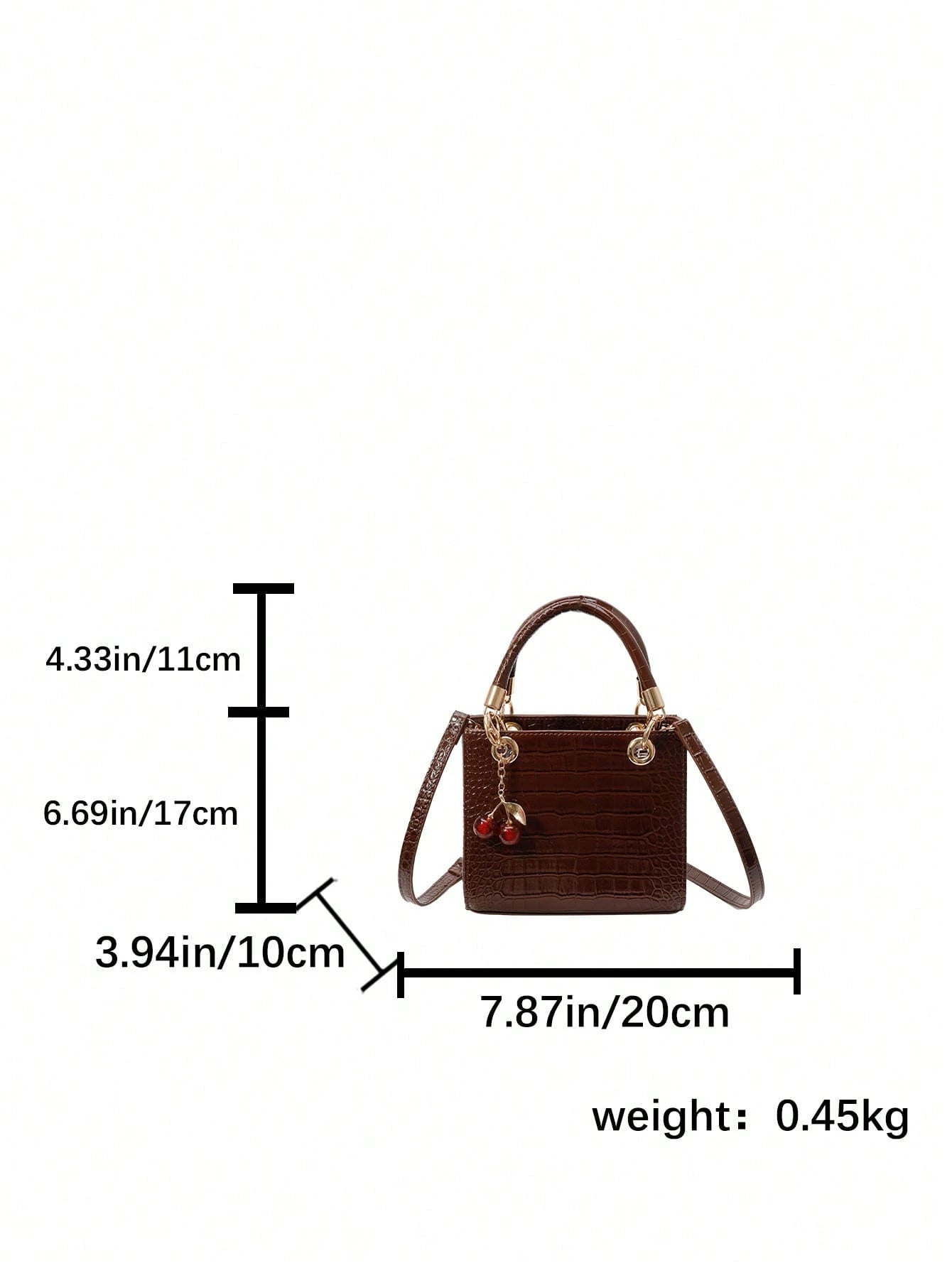 Women's Tote Bag With Large Capacity, Cherry Pendant, Adjustable Shoulder Strap For Crossbody Or Shoulder Wear, Elegant Coffee Color