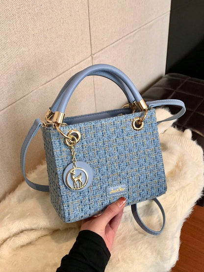 Women's Tote Bag With Large Capacity, Cherry Pendant, Adjustable Shoulder Strap For Crossbody Or Shoulder Wear, Elegant Coffee Color