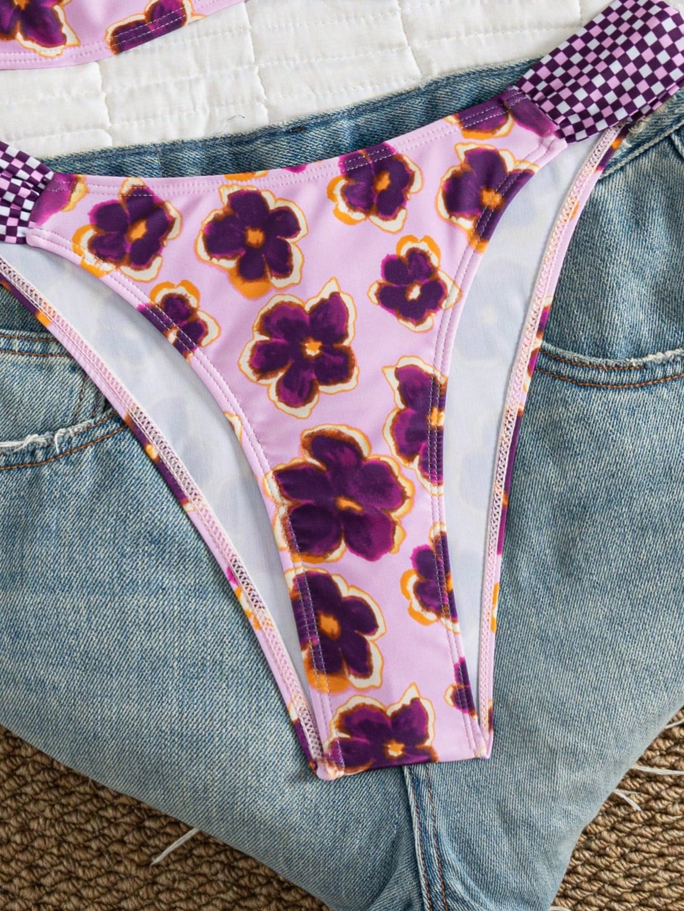 Women's Vacation Floral Print Flat Chest Halter Bikini 2 Pieces Set Suitable For Summer Island Vacation Swimming Beach