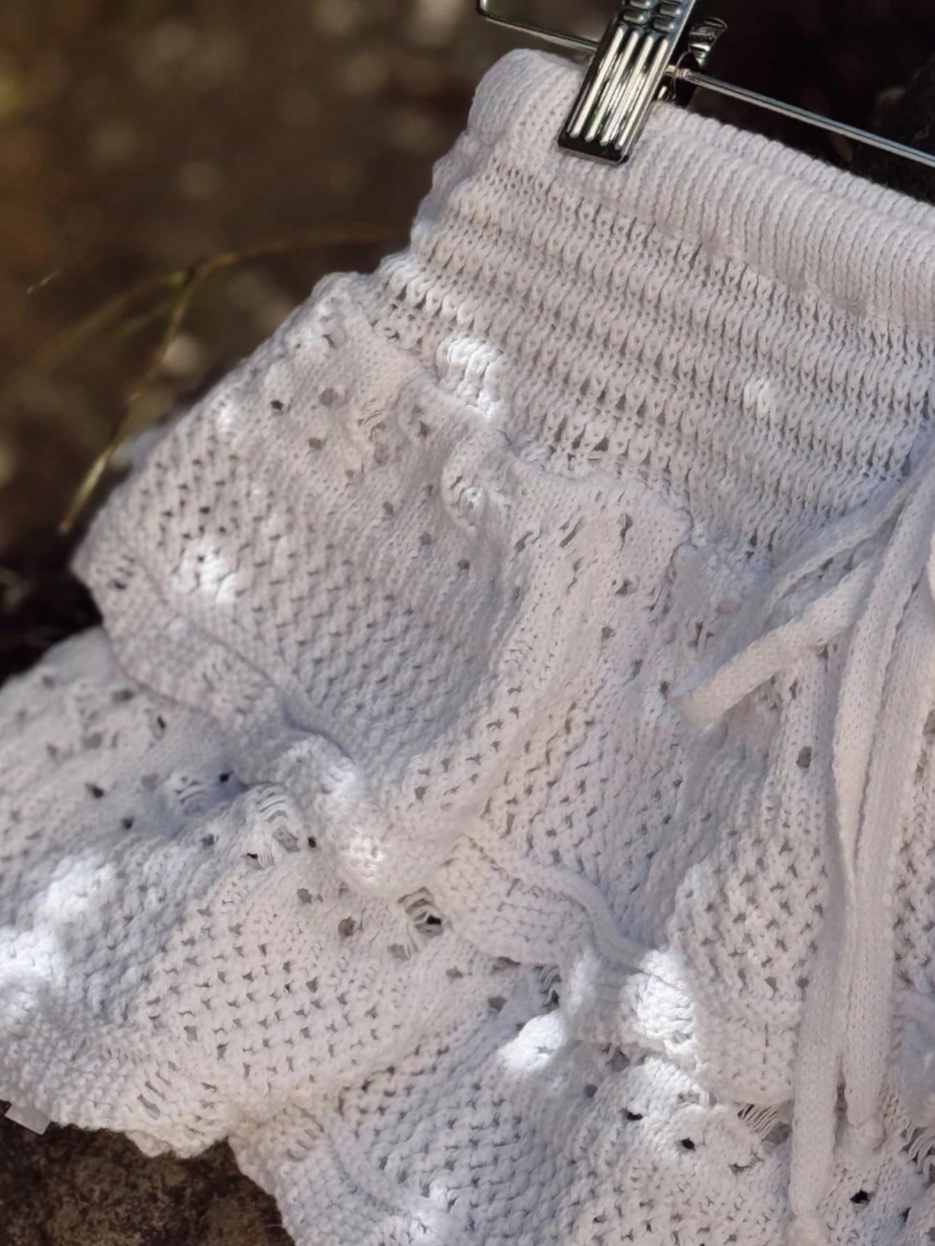 Women's White Knit Mini Cover Up Skirt, Layered Ruffle Hem Design, Perfect For Summer Vacation And Beach