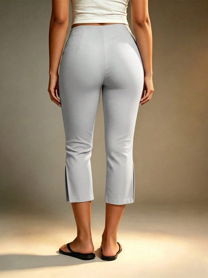 Women Slim Fit Capri Pants High Waisted Stylish Side Slit Hem Cropped Pants Soft Elastic Casual Crop Leggings For Work