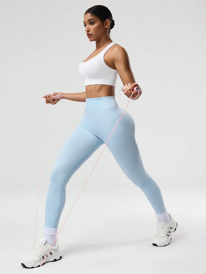 Women Solid Color Racerback Sports Bra, Sleeveless Short Yoga Tank Top, Lightweight Workout Running Activewear For Gym Travel Daily Street Athleisure