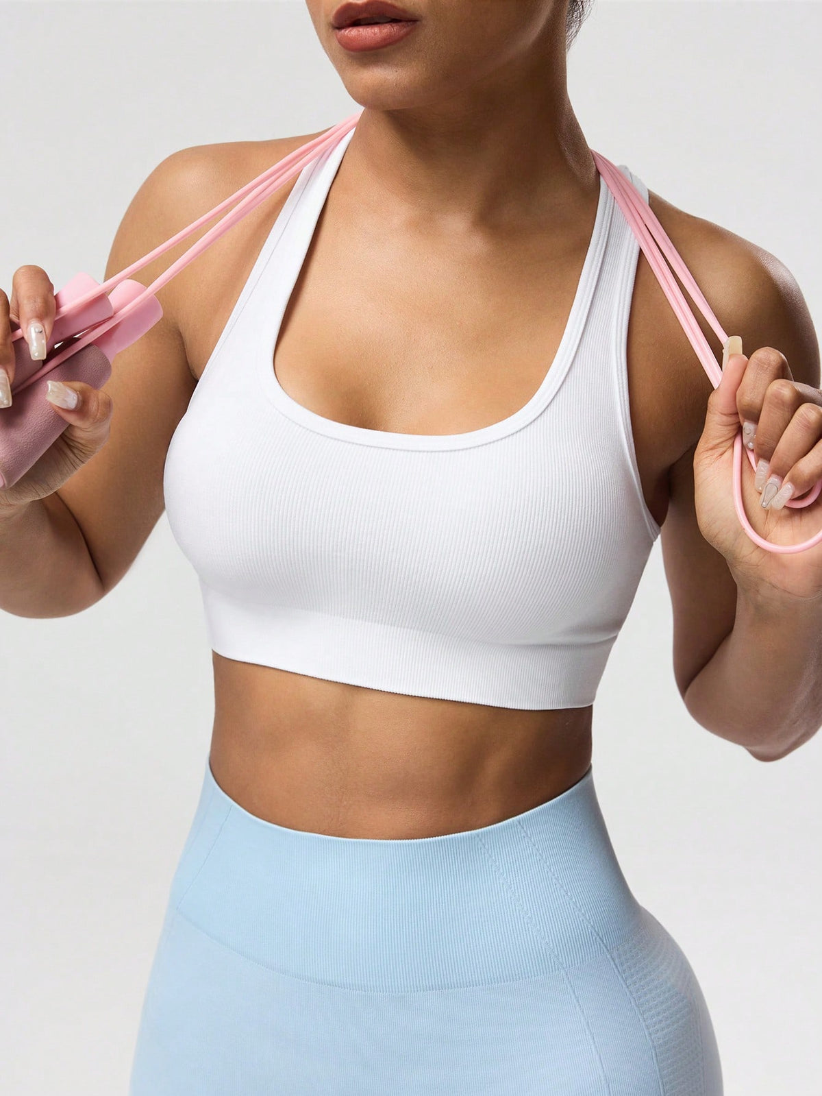 Women Solid Color Racerback Sports Bra, Sleeveless Short Yoga Tank Top, Lightweight Workout Running Activewear For Gym Travel Daily Street Athleisure