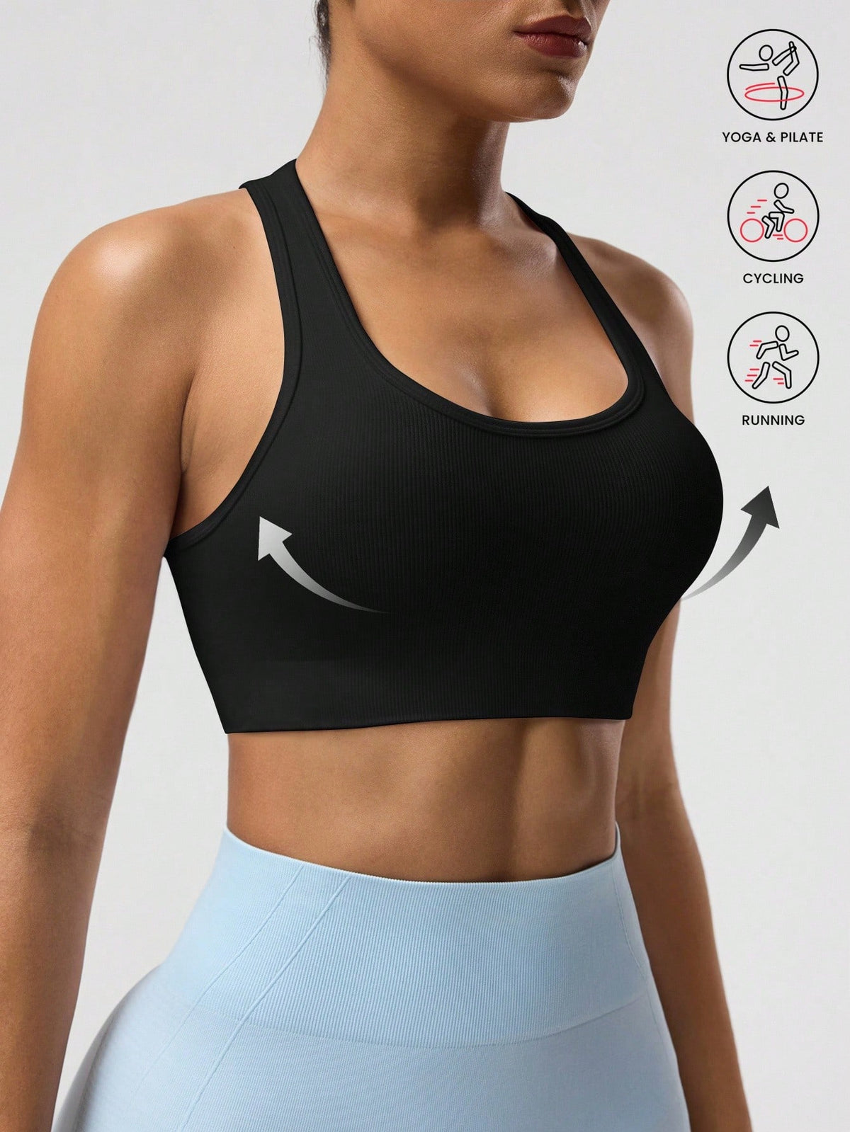 Women Solid Color Racerback Sports Bra, Sleeveless Short Yoga Tank Top, Lightweight Workout Running Activewear For Gym Travel Daily Street Athleisure