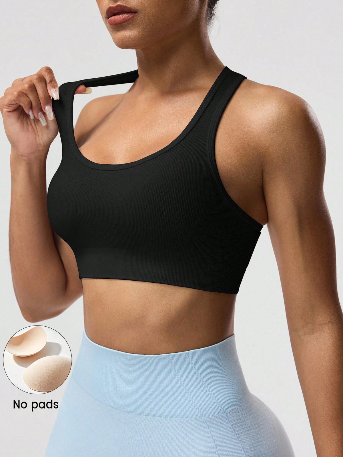 Women Solid Color Racerback Sports Bra, Sleeveless Short Yoga Tank Top, Lightweight Workout Running Activewear For Gym Travel Daily Street Athleisure