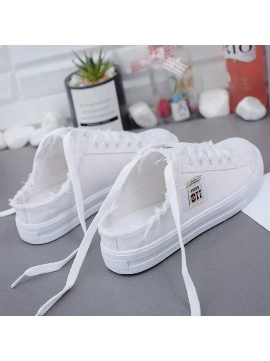 Women Spring Casual Canvas Slip-On Flat Sneakers White Sport Shoes