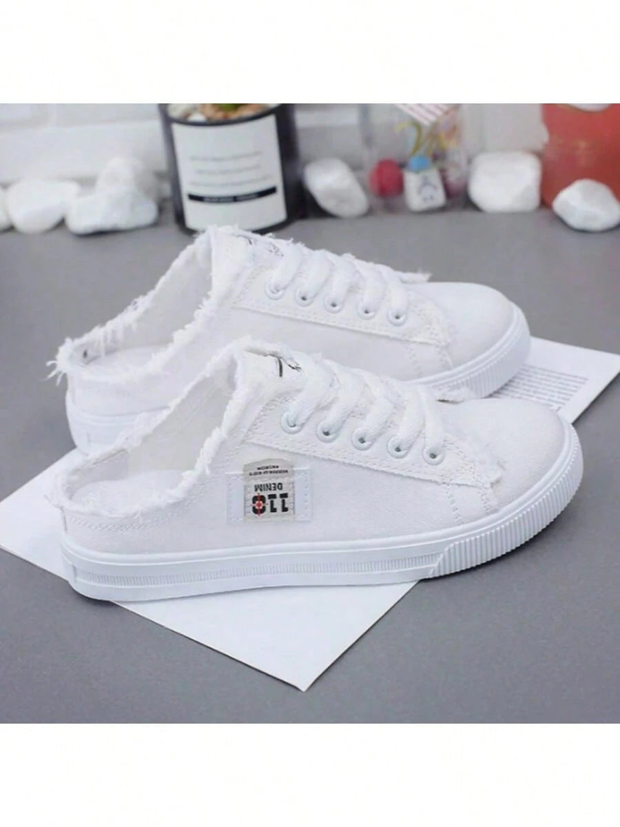 Women Spring Casual Canvas Slip-On Flat Sneakers White Sport Shoes
