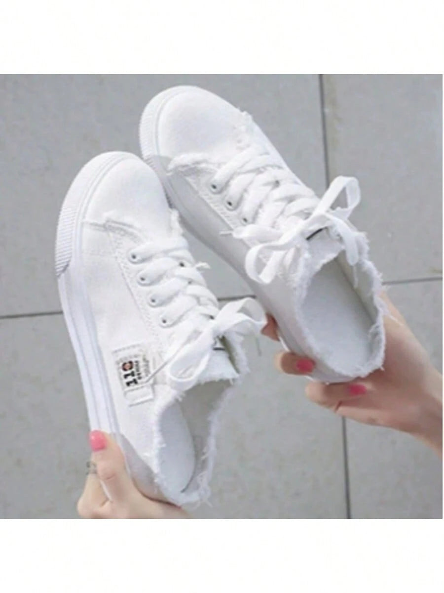 Women Spring Casual Canvas Slip-On Flat Sneakers White Sport Shoes