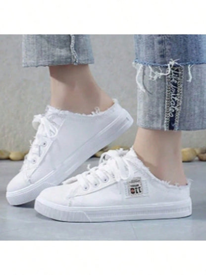 Women Spring Casual Canvas Slip-On Flat Sneakers White Sport Shoes