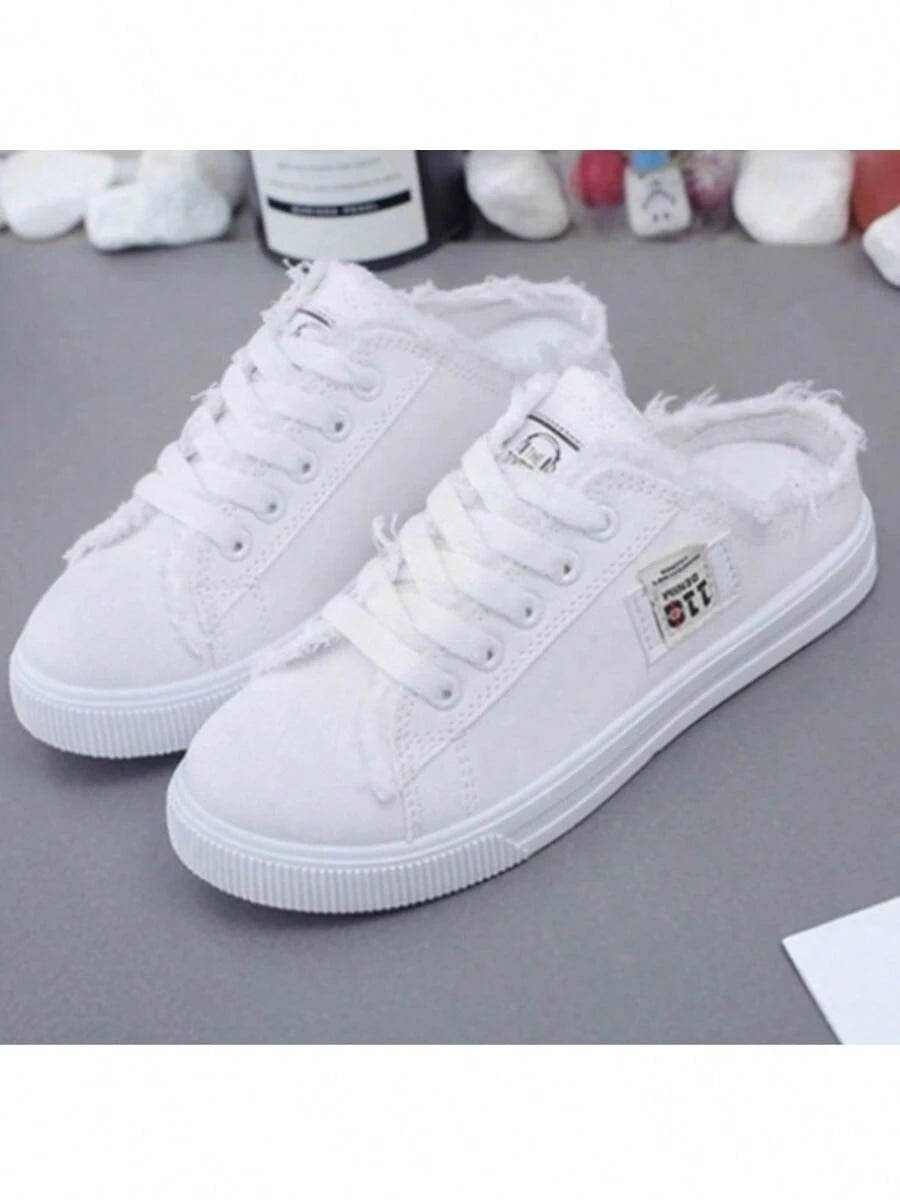 Women Spring Casual Canvas Slip-On Flat Sneakers White Sport Shoes