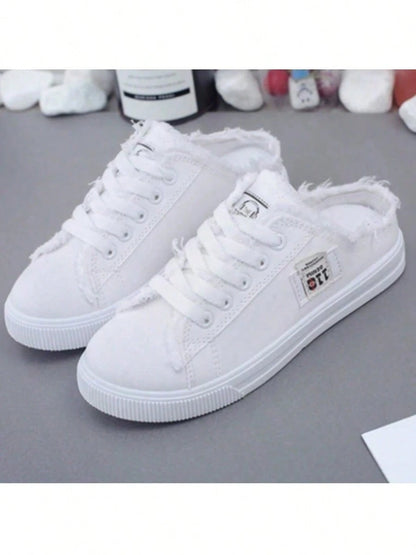 Women Spring Casual Canvas Slip-On Flat Sneakers White Sport Shoes