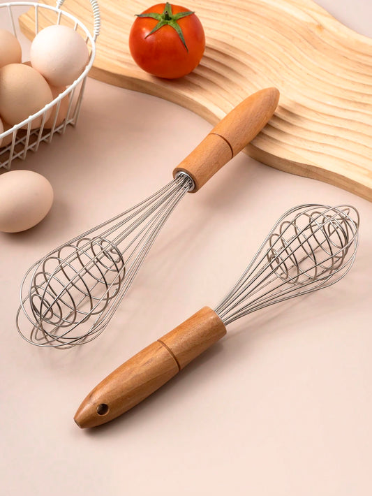 Wooden Manual Whisk, Kitchen Cake Batter Mixer, Egg Beater, Cream Whipper