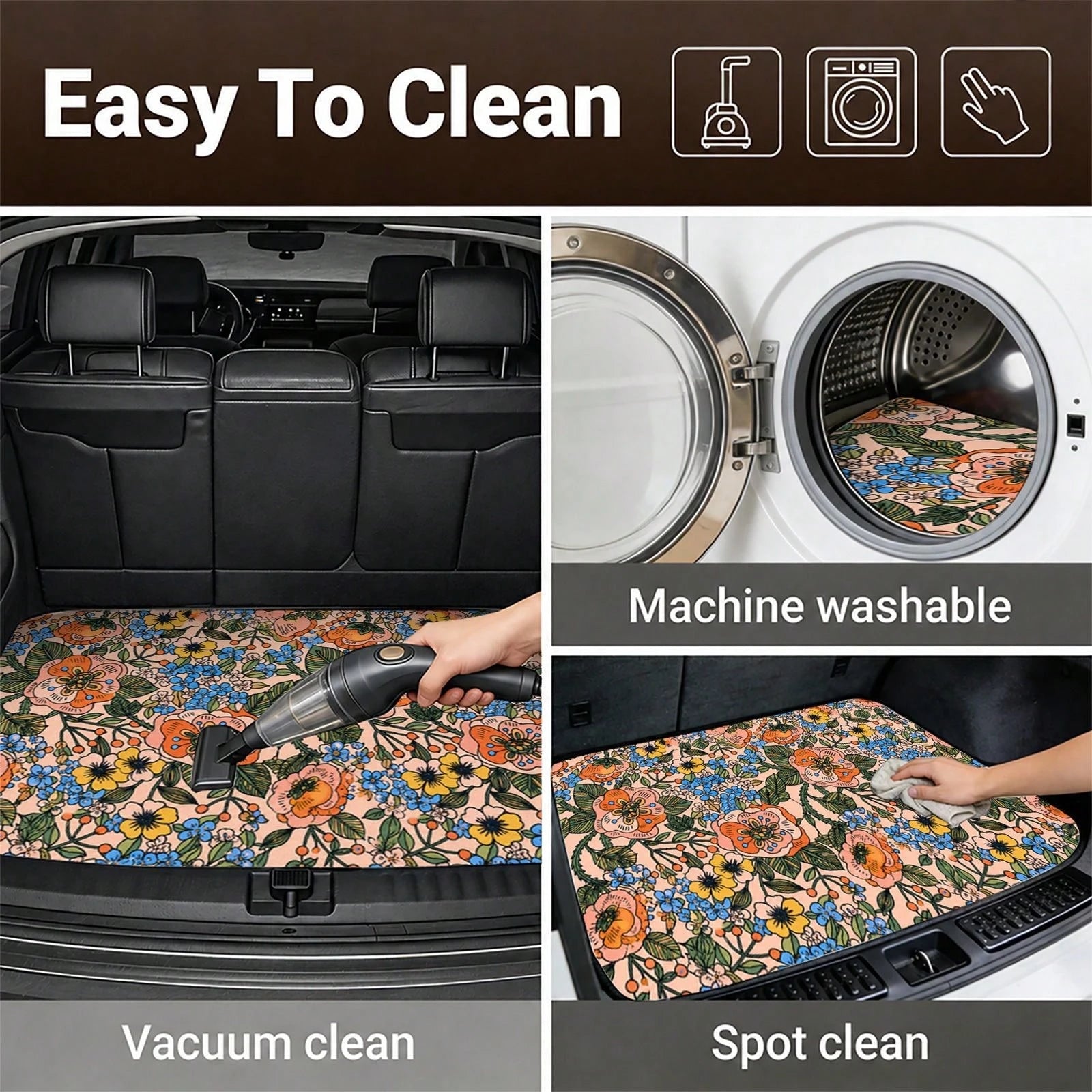 WOYUO 1 Pcs, Floral Pattern, Car Trunk Mat, Bohemian Style, Halloween Thanksgiving Christmas Birthday Gift, Stylish And Simple Car Interior Accessories For Men And Women, For Halloween Thanksgiving Ch
