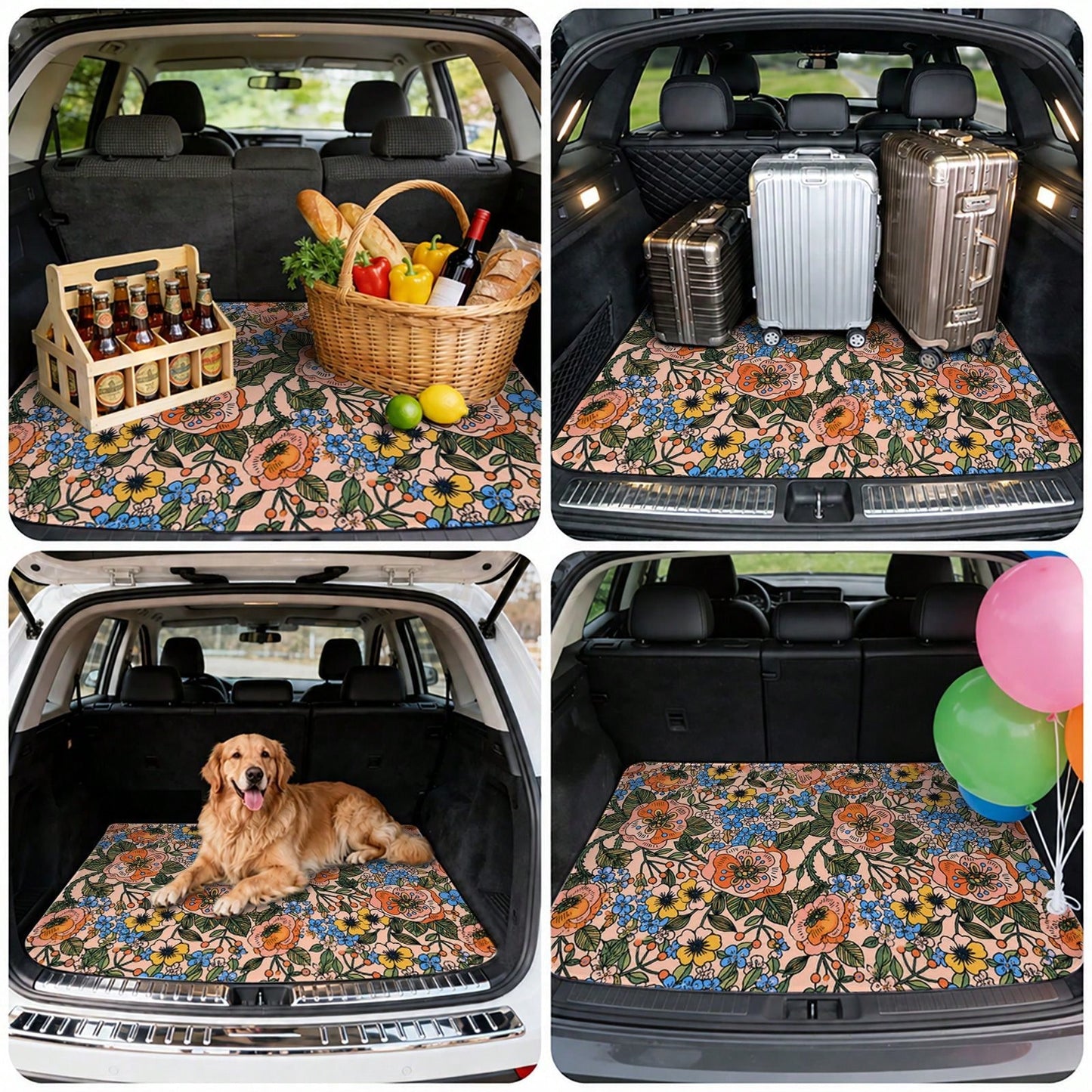 WOYUO 1 Pcs, Floral Pattern, Car Trunk Mat, Bohemian Style, Halloween Thanksgiving Christmas Birthday Gift, Stylish And Simple Car Interior Accessories For Men And Women, For Halloween Thanksgiving Ch