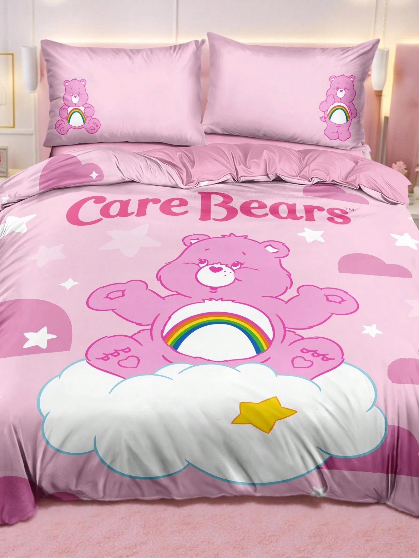 X Care Bears 3Pc Cute Cartoon Printed Quilt Cover Set, Sanded Material, Soft And Warm, Multiple Sizes, Suitable For Single Bed/Double Bed/Queen Bed/King Bed
