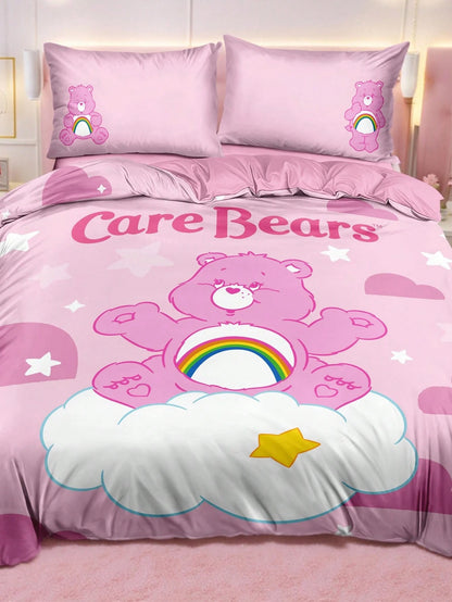 X Care Bears 3Pc Cute Cartoon Printed Quilt Cover Set, Sanded Material, Soft And Warm, Multiple Sizes, Suitable For Single Bed/Double Bed/Queen Bed/King Bed