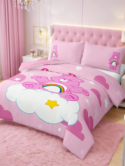 X Care Bears 3Pc Cute Cartoon Printed Quilt Cover Set, Sanded Material, Soft And Warm, Multiple Sizes, Suitable For Single Bed/Double Bed/Queen Bed/King Bed