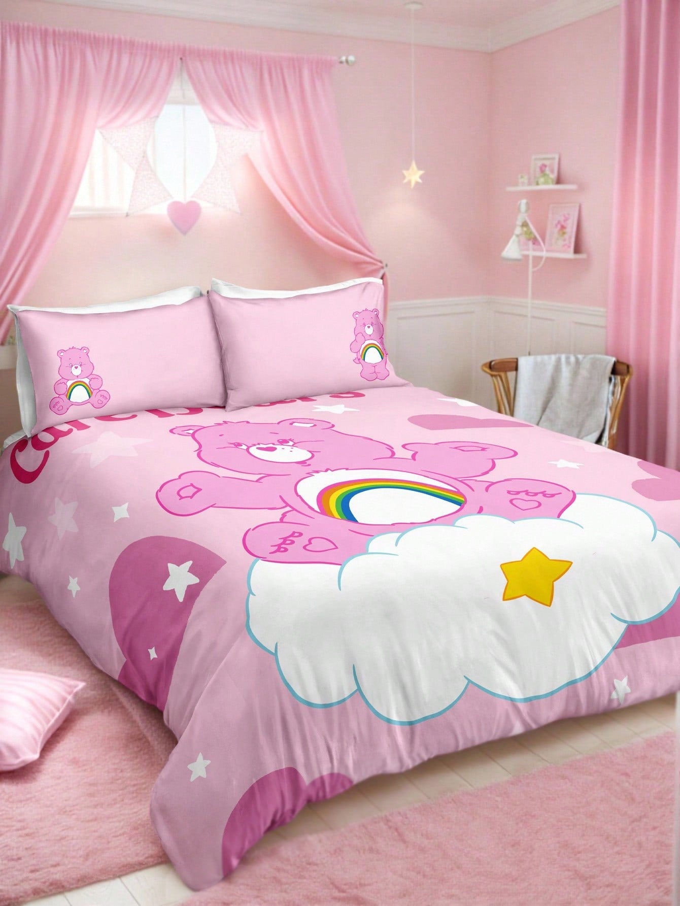 X Care Bears 3Pc Cute Cartoon Printed Quilt Cover Set, Sanded Material, Soft And Warm, Multiple Sizes, Suitable For Single Bed/Double Bed/Queen Bed/King Bed