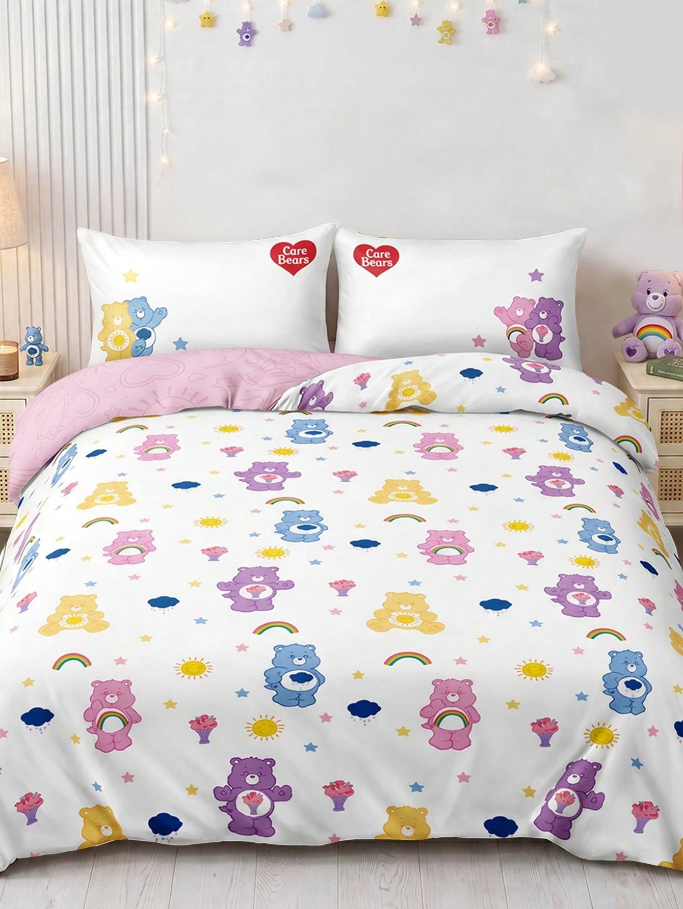 X Care Bears 3Pc Foundation Cartoon Animation Double-Sided Printed Quilt Cover Set, Sanded Material, Soft And Warm, Multiple Sizes, Suitable For Single Bed/Double Bed/Queen Bed/King Bed, Machine