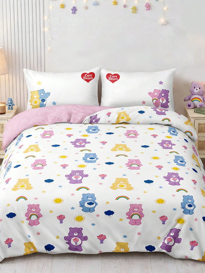 X Care Bears 3Pc Foundation Cartoon Animation Double-Sided Printed Quilt Cover Set, Sanded Material, Soft And Warm, Multiple Sizes, Suitable For Single Bed/Double Bed/Queen Bed/King Bed, Machine