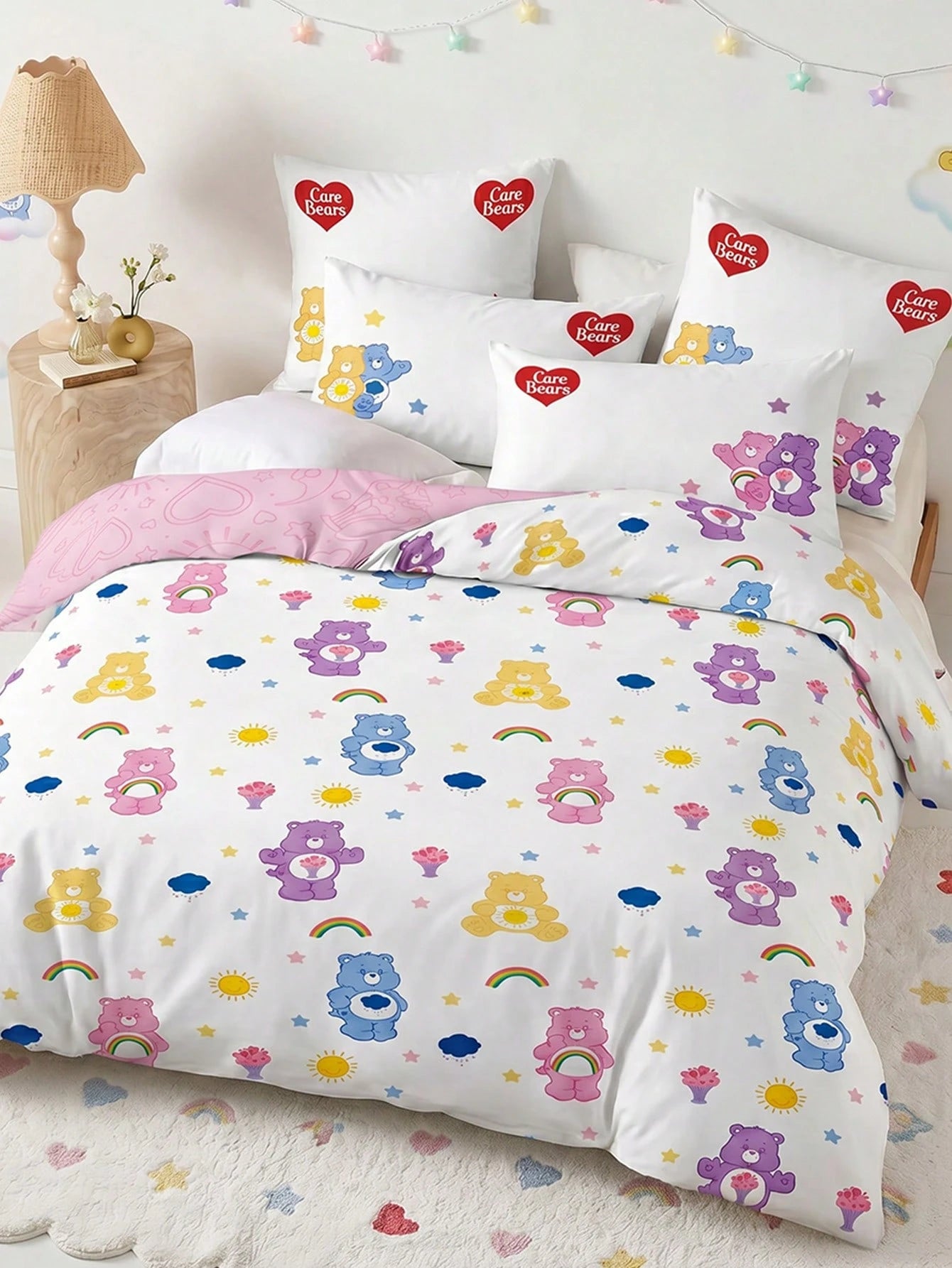X Care Bears 3Pc Foundation Cartoon Animation Double-Sided Printed Quilt Cover Set, Sanded Material, Soft And Warm, Multiple Sizes, Suitable For Single Bed/Double Bed/Queen Bed/King Bed, Machine