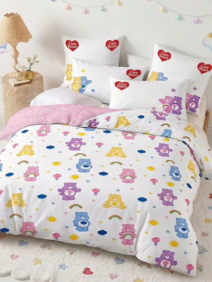X Care Bears 3Pc Foundation Cartoon Animation Double-Sided Printed Quilt Cover Set, Sanded Material, Soft And Warm, Multiple Sizes, Suitable For Single Bed/Double Bed/Queen Bed/King Bed, Machine