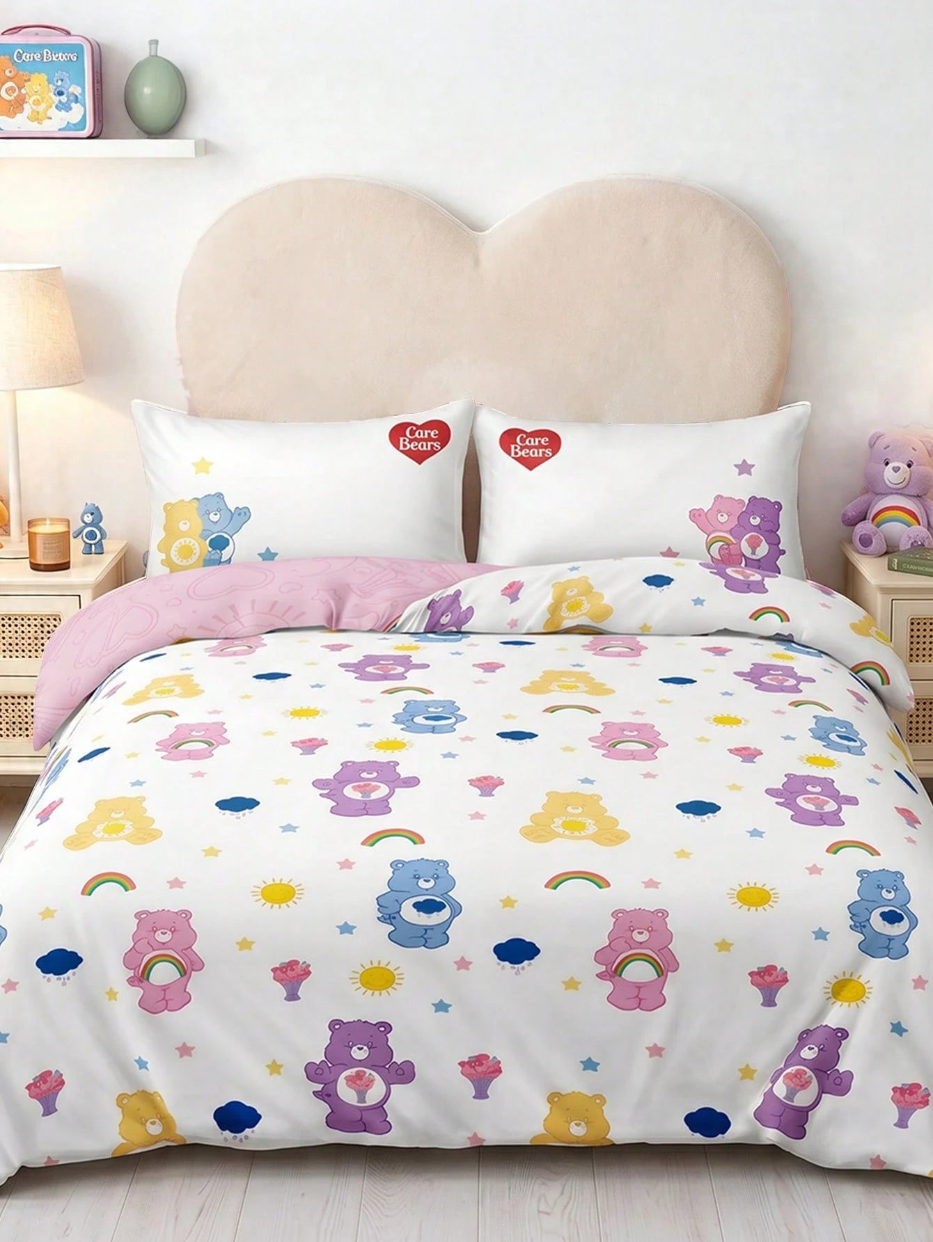 X Care Bears 3Pc Foundation Cartoon Animation Double-Sided Printed Quilt Cover Set, Sanded Material, Soft And Warm, Multiple Sizes, Suitable For Single Bed/Double Bed/Queen Bed/King Bed, Machine