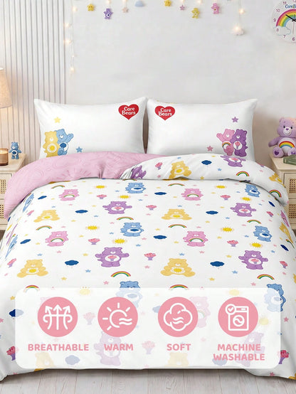 X Care Bears 3Pc Foundation Cartoon Animation Double-Sided Printed Quilt Cover Set, Sanded Material, Soft And Warm, Multiple Sizes, Suitable For Single Bed/Double Bed/Queen Bed/King Bed, Machine