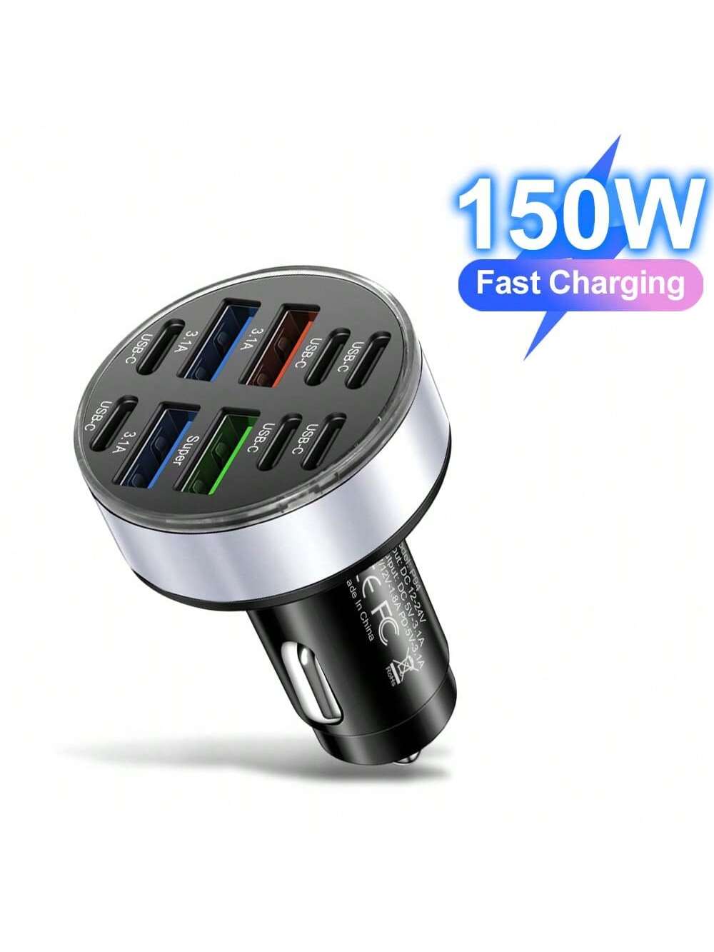 XJDR 1pc 10-Port USB + Type-C Fast Charging Car Phone Charger Adapter 4-Port USB Car Charger Type C PD Fast Charging 3.0 Car Charger