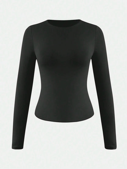 XLLAIS Autumn/Winter & Spring Elastic Fitted Base Layer Top, Casual Nightclub Long Sleeve Bright Red T-Shirt For Women Black, Date Night