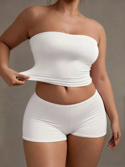 XLLAIS Sexy Strapless Basic Camisole, Fashionable Solid Color Elastic Fitted White Tube Top, Suitable For All Seasons Casual Summer, Clean Girl Aesthetic