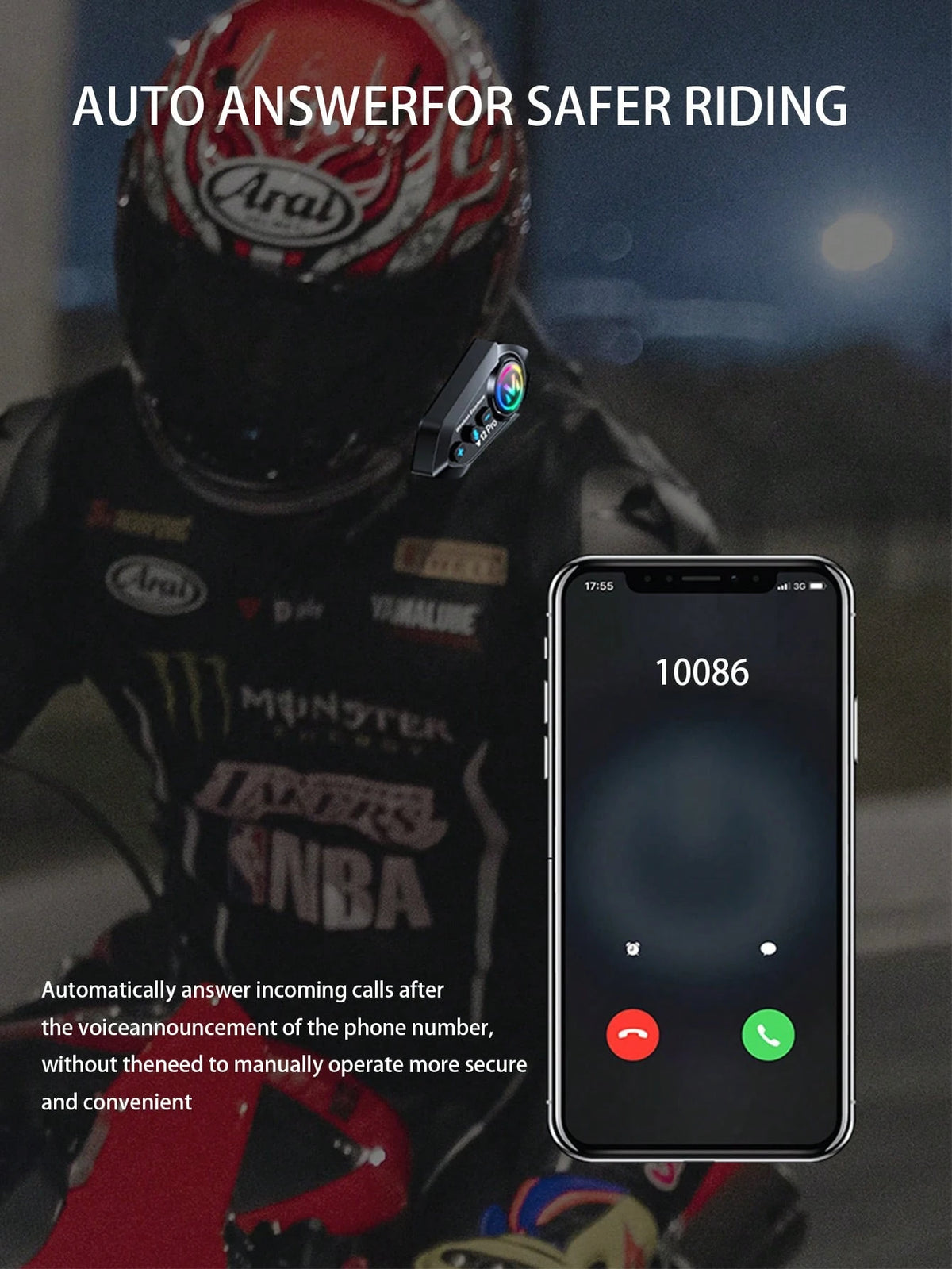 Y12 Pro Motorcycle Helmet Intercom Bluetooth 5.4 Headset, 500m Waterproof Wireless Intercom Speaker Hands-Free Intercom