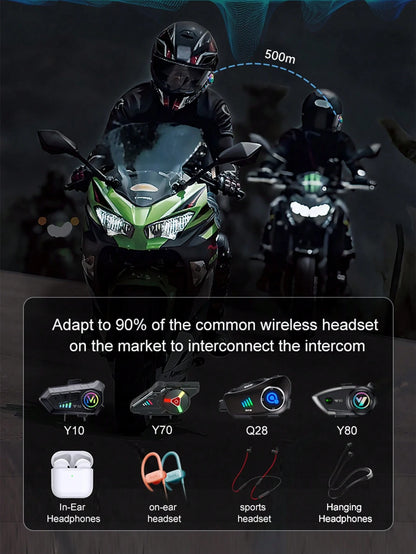 Y12 Pro Motorcycle Helmet Intercom Bluetooth 5.4 Headset, 500m Waterproof Wireless Intercom Speaker Hands-Free Intercom