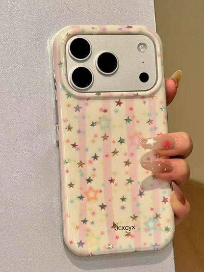 Y2K Cute Pink Striped Star Soft Phone Case For IPhone 17 Pro Max 17 Pro 17 16 Pro Max 16 Pro 16 15 Pro Max 15 Pro 15 14 Pro Max 14 Pro 14 13 12 11 Sweet Shockproof Phone Protective Cover