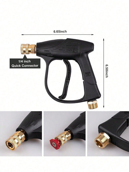 YAIUZGOO Short High Pressure Washer Gun With Foam Cannon, Includes 1/4" Quick Connector And 5 High Pressure Nozzles, 1000ml Foam Cannon, Auto Accessories, Suitable For Car, Home, Garden