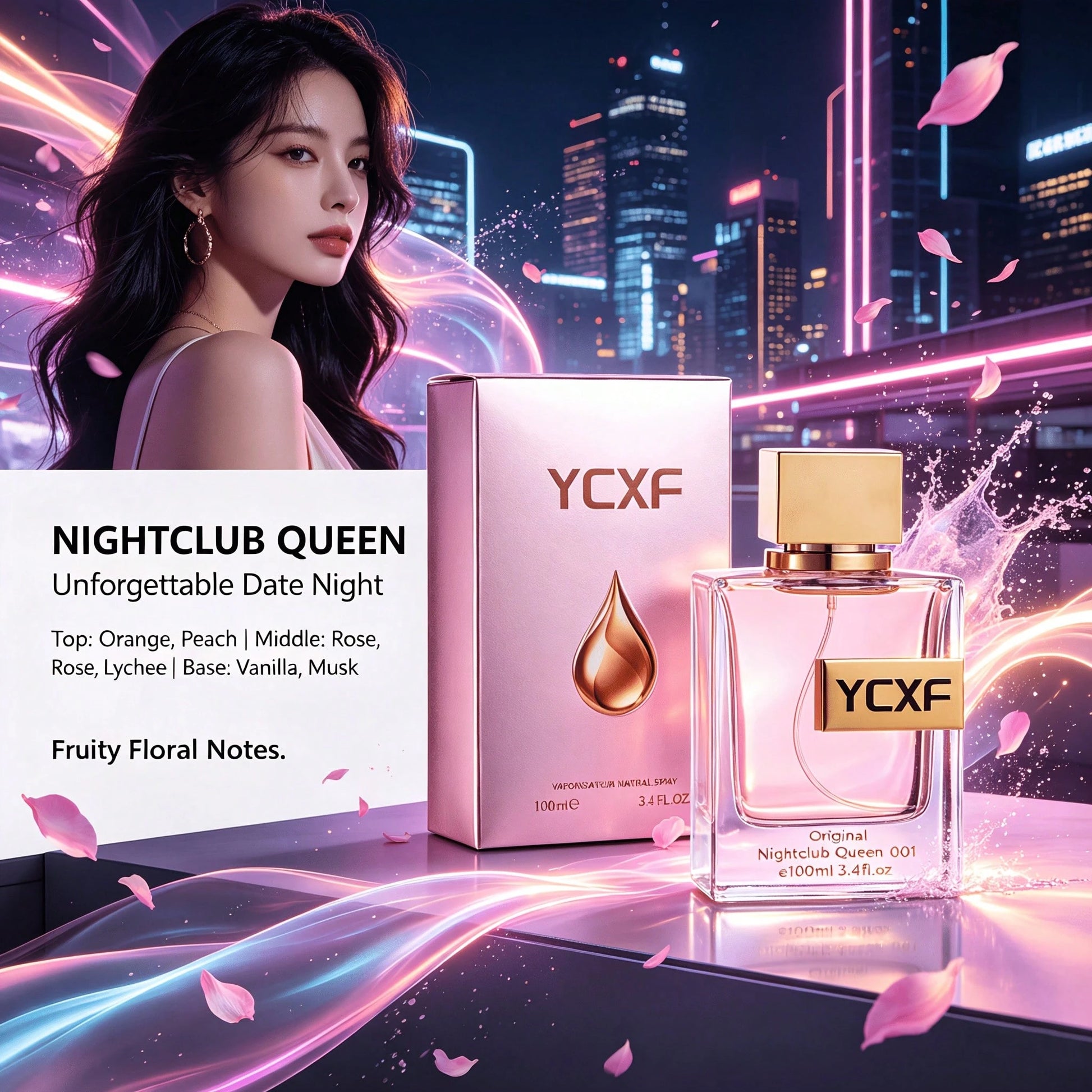 YCXF Party Carnival Perfume Set, Unisex, 3.38 Ounces, Pink Floral And Fruity Scent, For Women, Black Moringa Scent, For Men, Couple's Perfume Gift Set